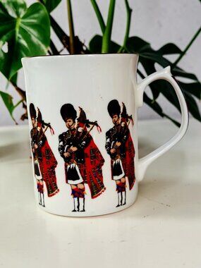 Rare Fenton White Mug with Red Scottish Piper and Gold Trim Stockwell China